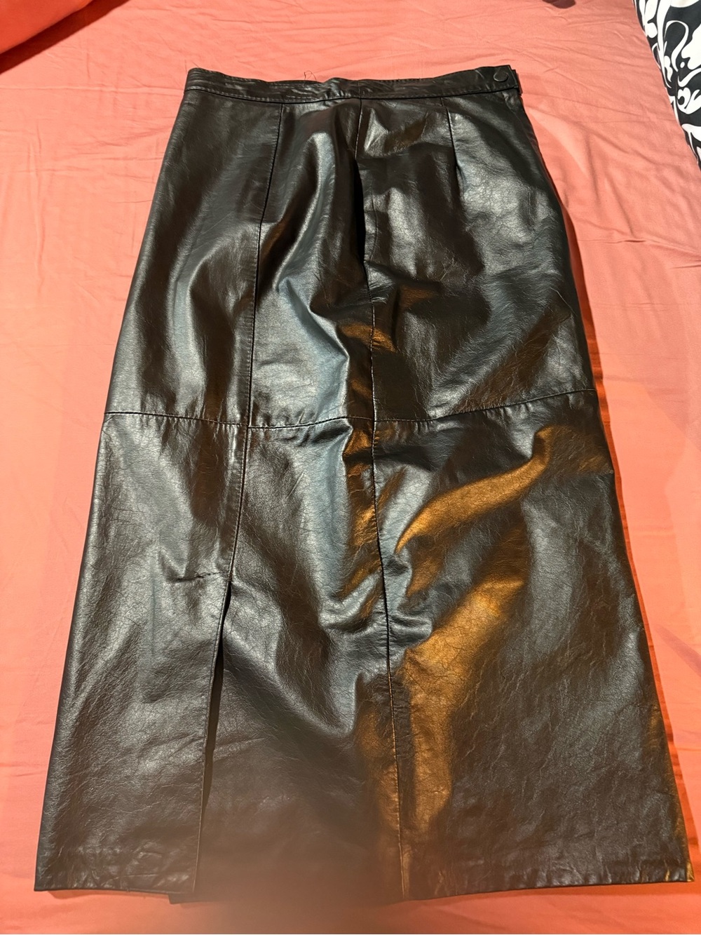 Black genuine Leather Midi Skirt - Women